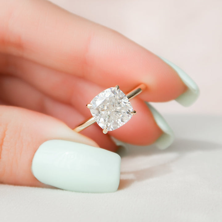 4.0CT Cushion Cut Hidden Halo Moissanite Diamond Engagement Ring