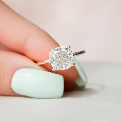 4.0CT Cushion Cut Hidden Halo Moissanite Diamond Engagement Ring