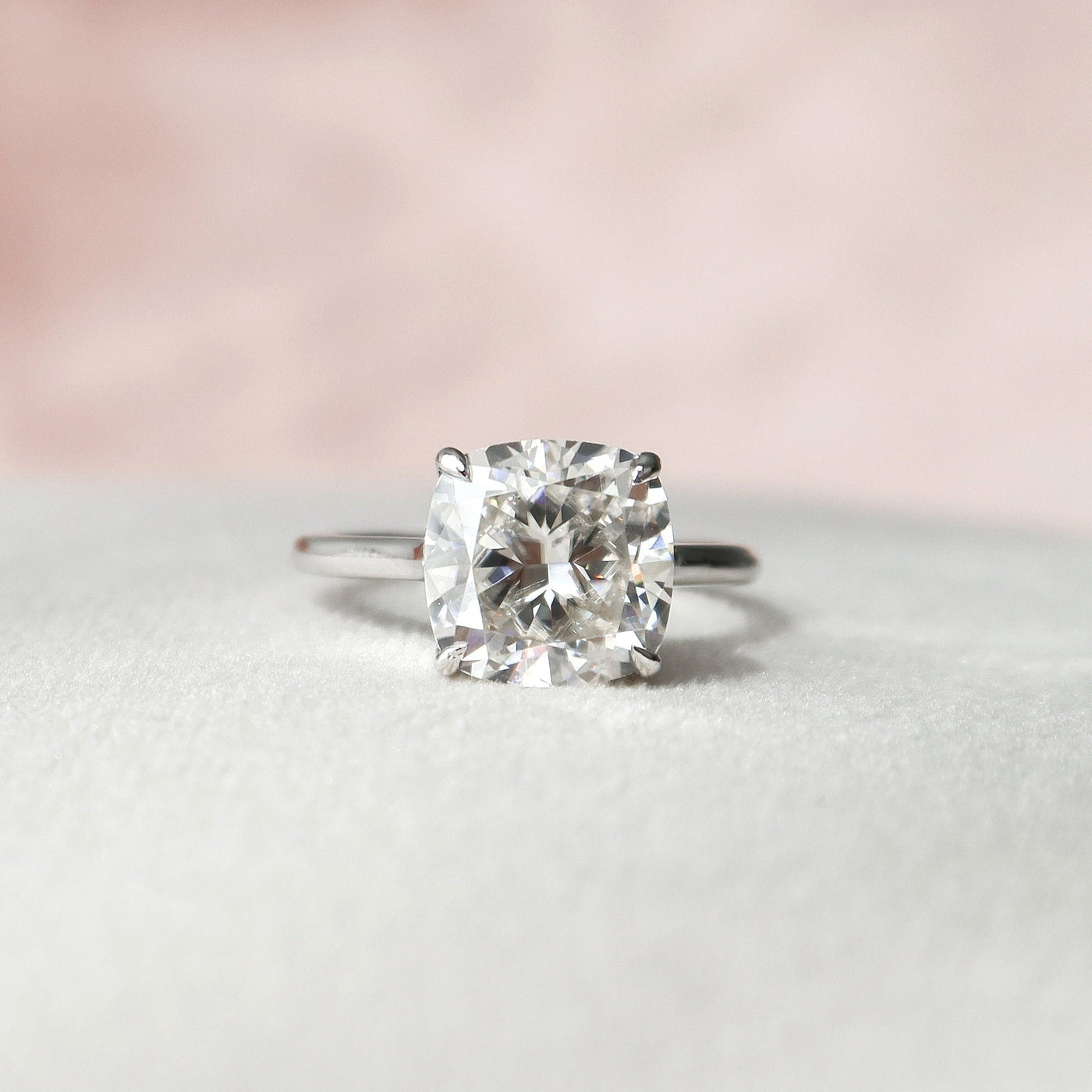 4.0CT Cushion Cut Moissanite Hidden Halo Engagement Ring