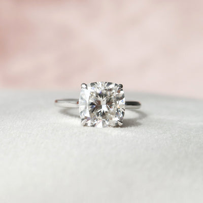 4.0CT Cushion Cut Moissanite Hidden Halo Engagement Ring