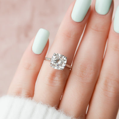 4.0CT Cushion Cut Moissanite Hidden Halo Engagement Ring