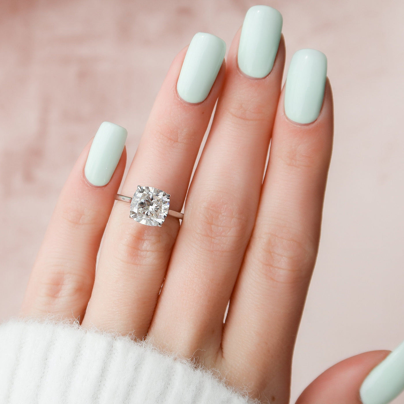 4.0CT Cushion Cut Moissanite Hidden Halo Engagement Ring