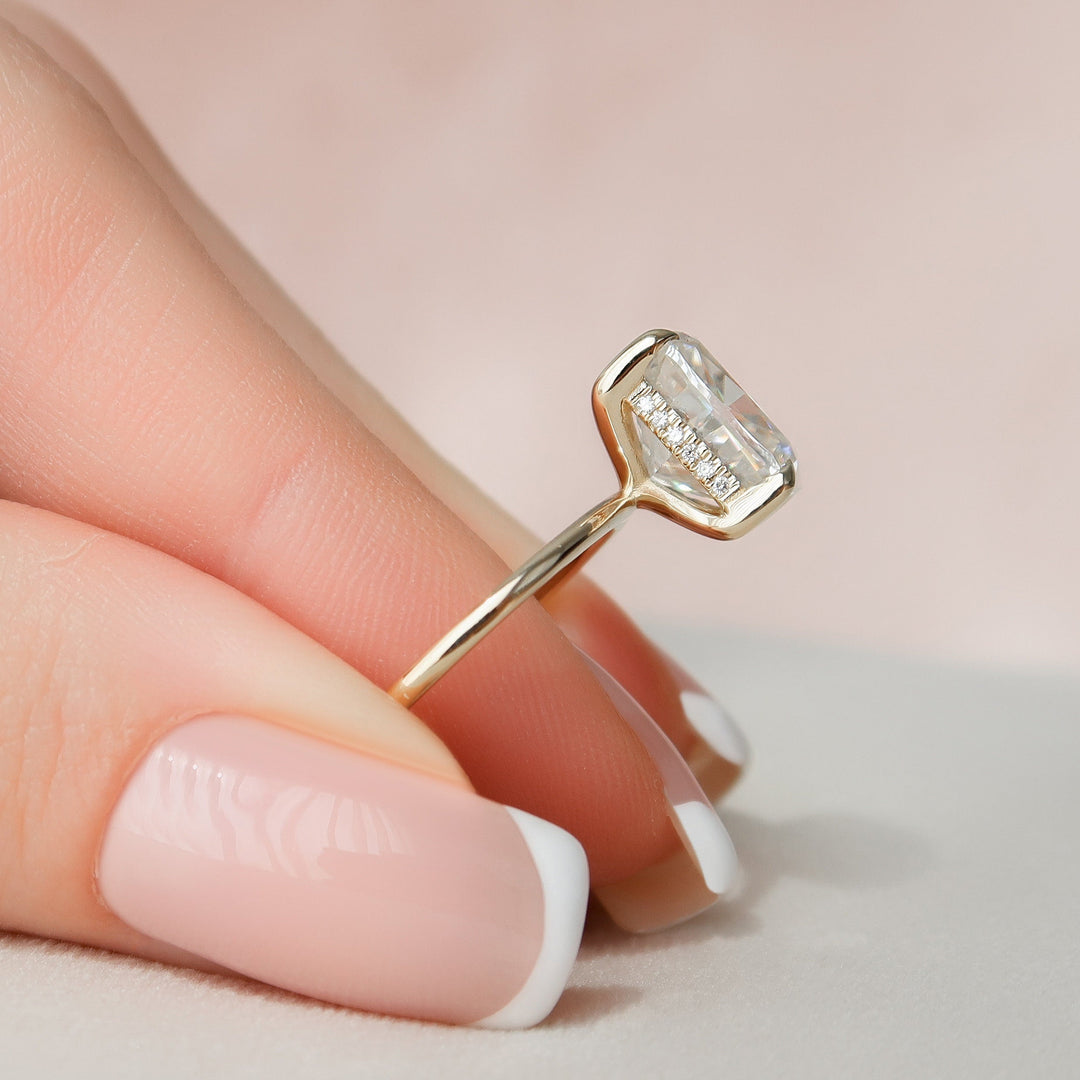 4.50CT Elongated Cushion Cut Moissanite Hidden Halo Engagement Ring
