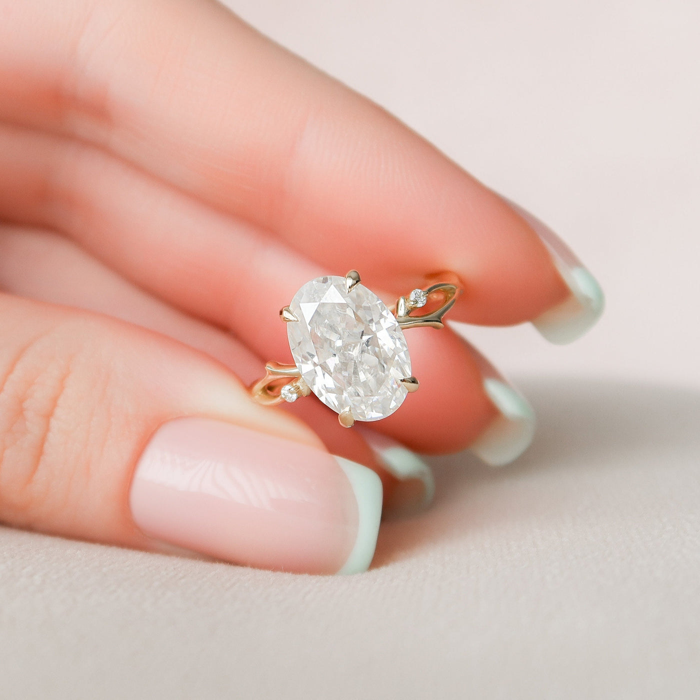 4.0CT Oval Cut Moissanite Branches Engagement Ring