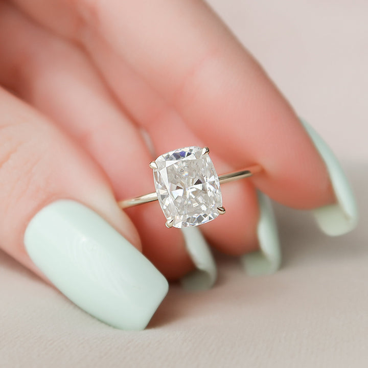 4.0CT Elongated Cushion Cut Moissanite Hidden Halo Engagement Ring