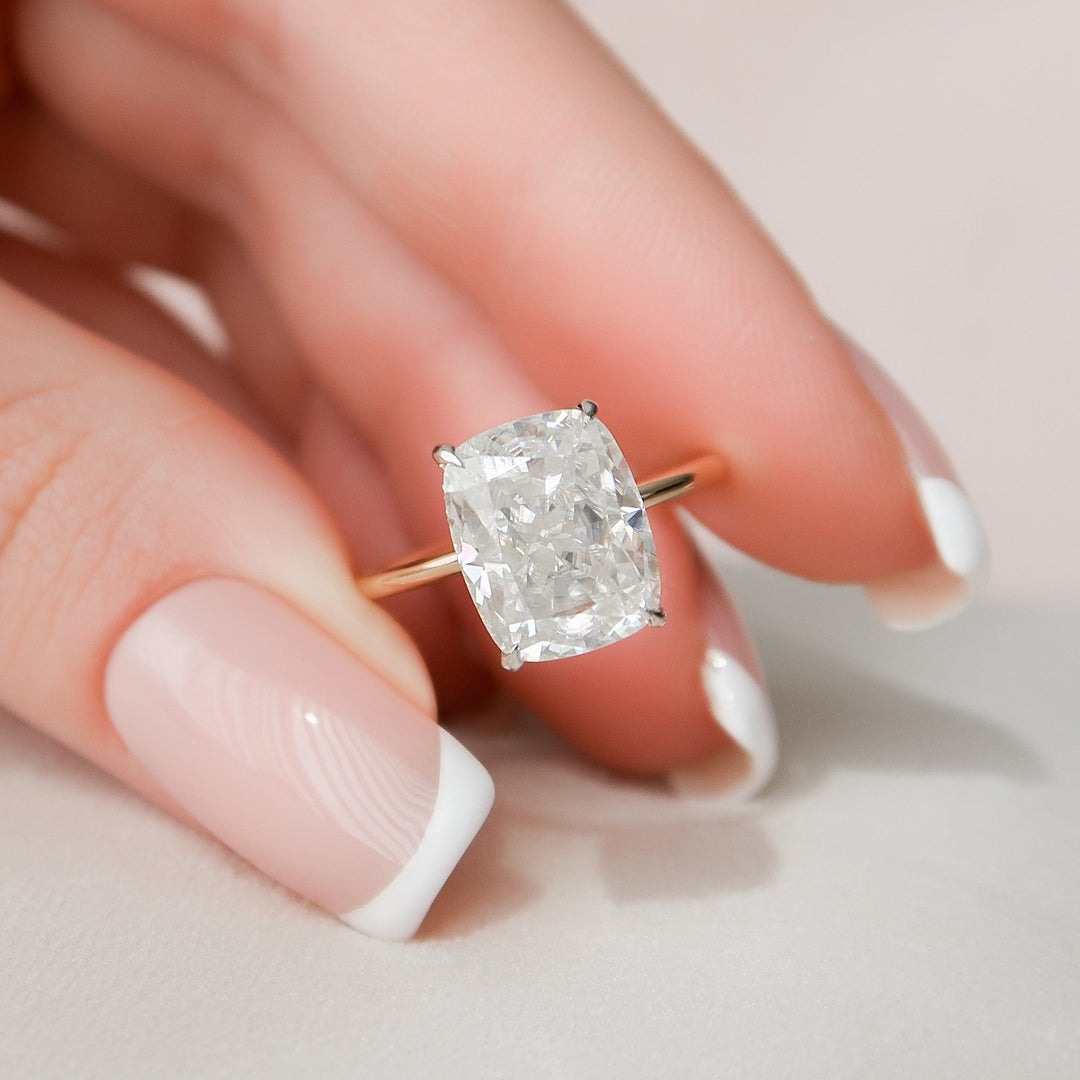 4.0CT Elongated Cushion Cut Moissanite Hidden Halo Diamond Engagement Ring