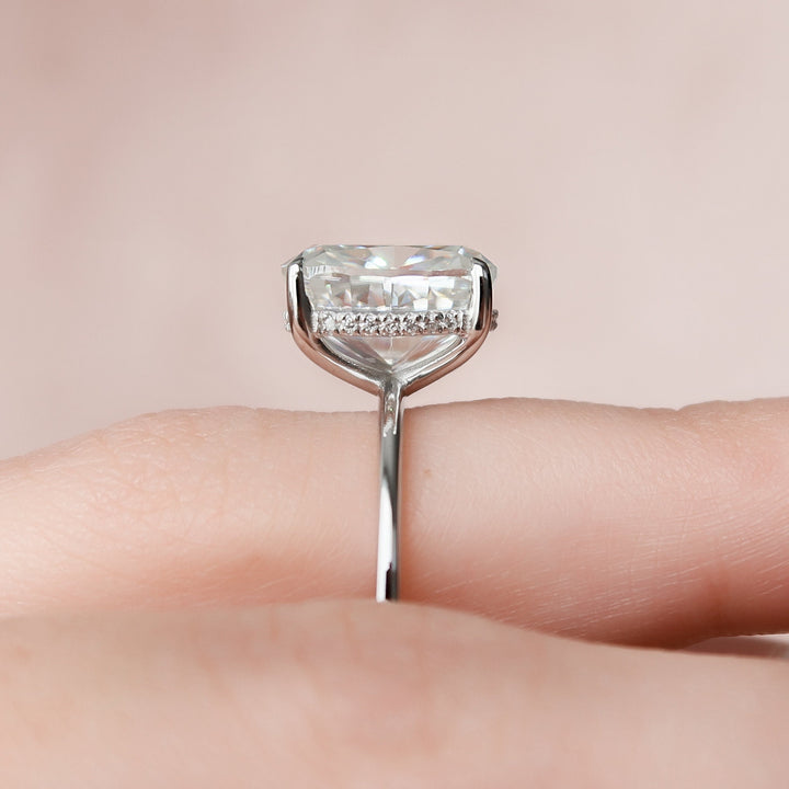 6.0CT Cushion Cut Hidden Halo Moissanite Engagement Ring