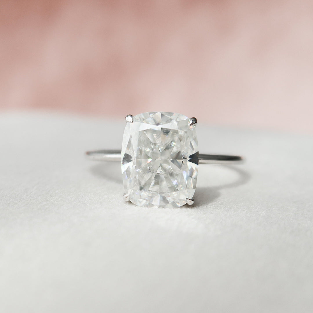 6 CT Cushion Cut  Hidden Halo  Moissanite Engagement Ring