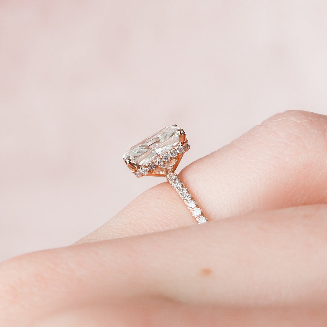 2 CT Radiant Cut Hidden Halo Moissanite Engagement Ring