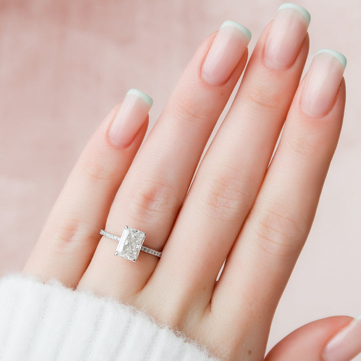 2 CT Radiant Cut Hidden Halo Moissanite Engagement Ring