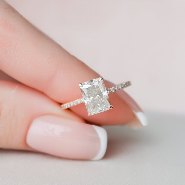 2 CT Radiant Cut Hidden Halo Moissanite Engagement Ring