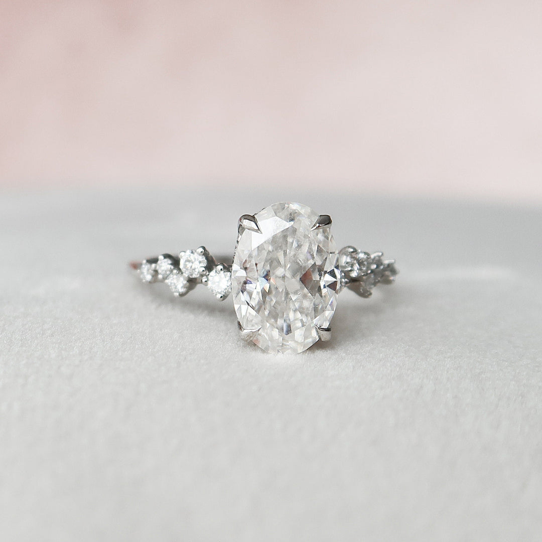 2.0CT Oval Shape Moissanite Cluster Band Diamond Engagement Ring