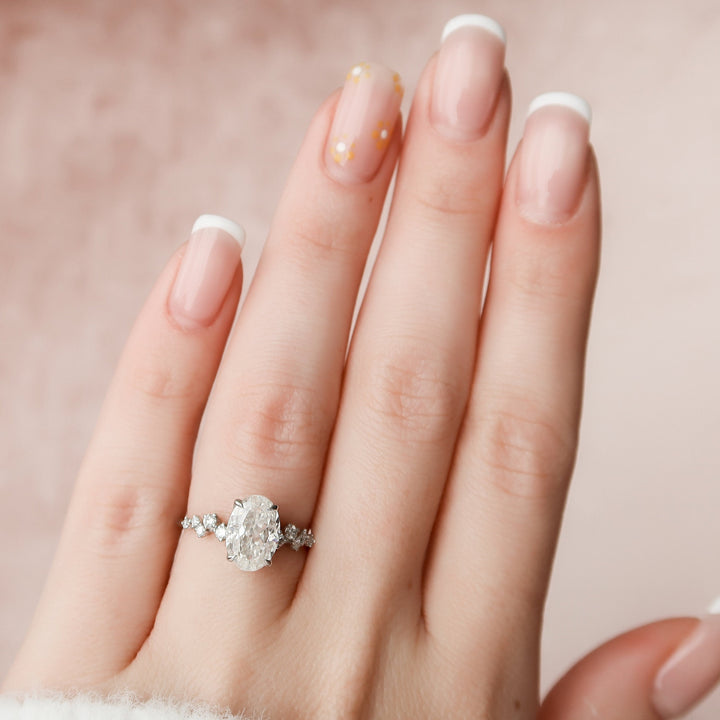 2.0CT Oval Shape Moissanite Cluster Band Diamond Engagement Ring
