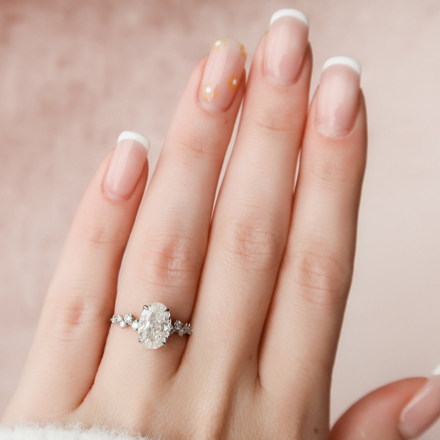 2.0CT Oval Shape Moissanite Cluster Band Diamond Engagement Ring