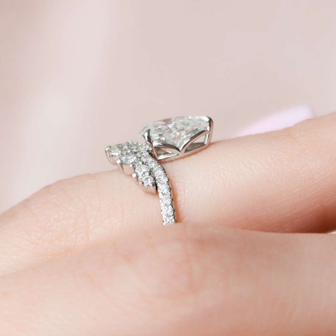 0.95ct Chevron Pear Cut Moissanite Diamond Engagement Ring