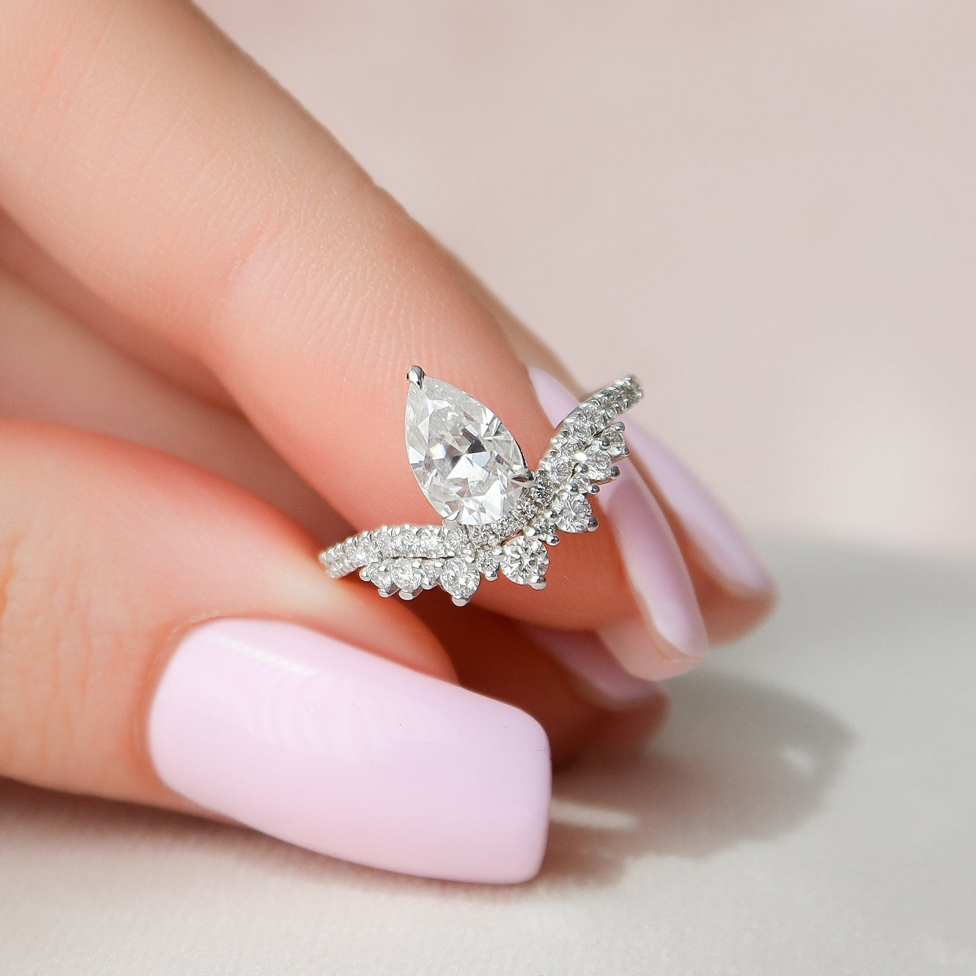 0.95ct Chevron Pear Cut Moissanite Diamond Engagement Ring