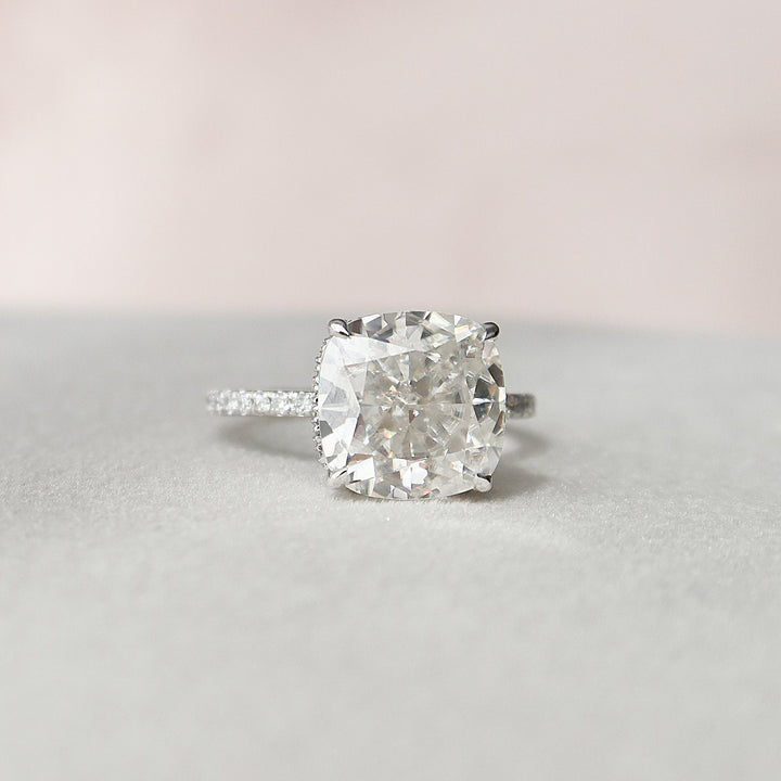 4.5 CT Hidden Halo Cushion Cut Moissanite Engagement Ring