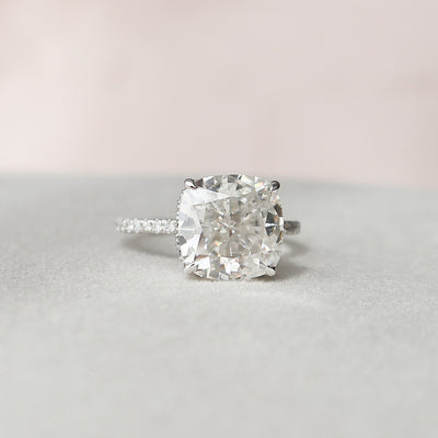 4.50CT Cushion Cut Hidden Halo Moissanite Diamond Pave Engagement Ring