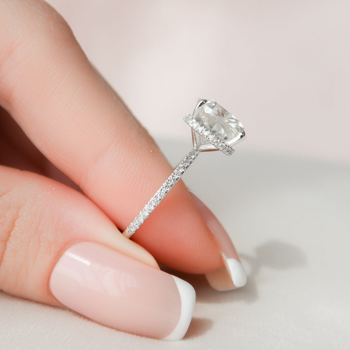 4.5 CT Hidden Halo Cushion Cut Moissanite Engagement Ring