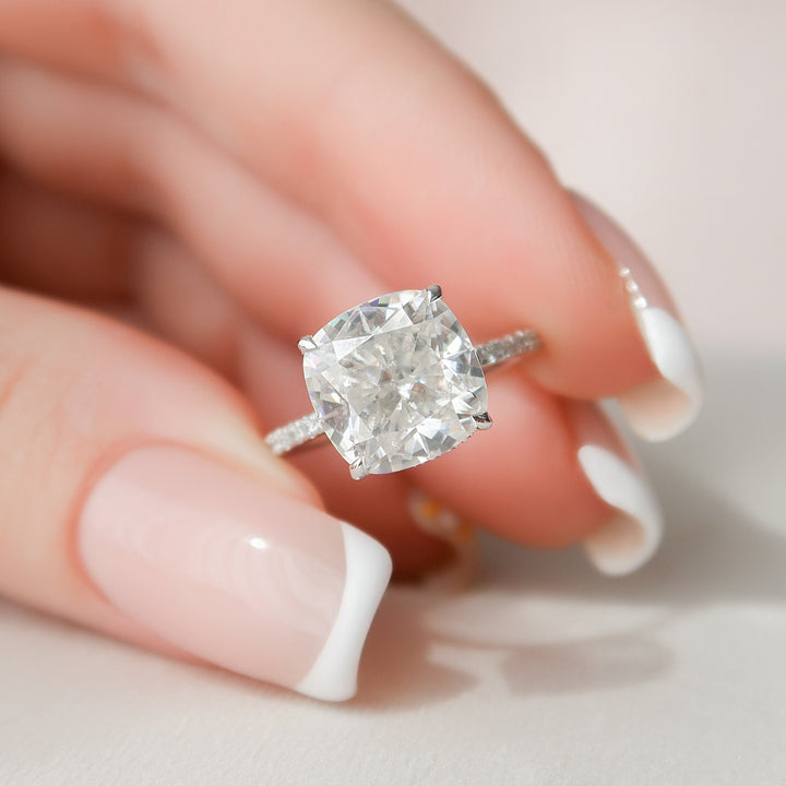 4.5 CT Hidden Halo Cushion Cut Moissanite Engagement Ring