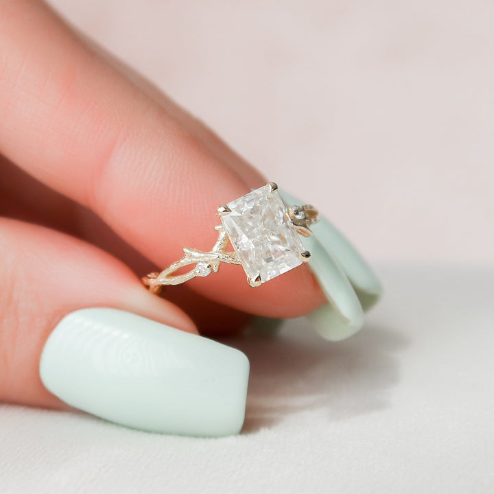 2 CT Radiant Cut Twig Moissanite Engagement  Ring