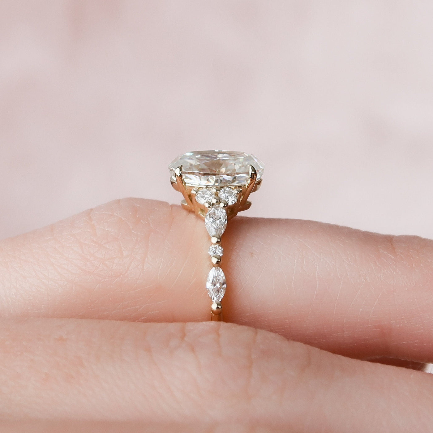 2.0CT Oval Cut Moissanite Cluster Engagement Ring