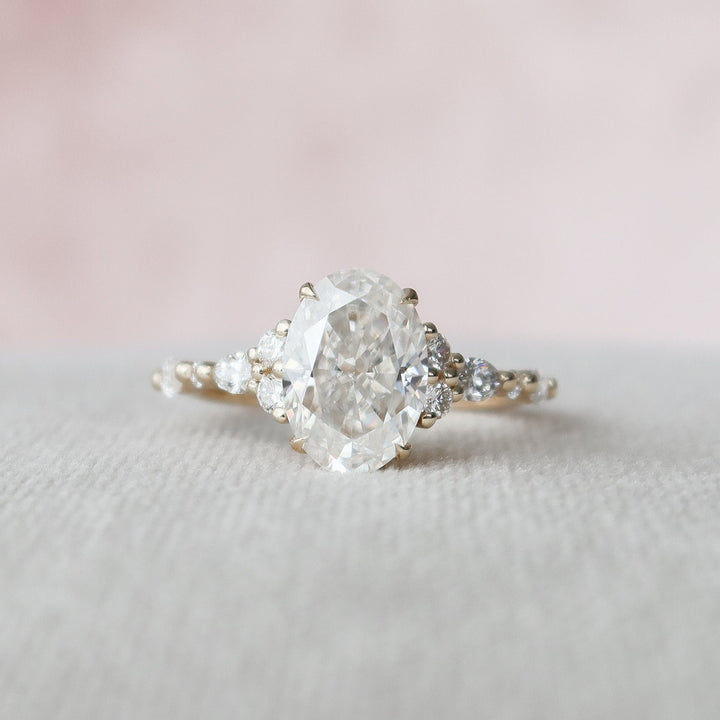 2.0CT Oval Moissanite Diamond Cluster Engagement Ring