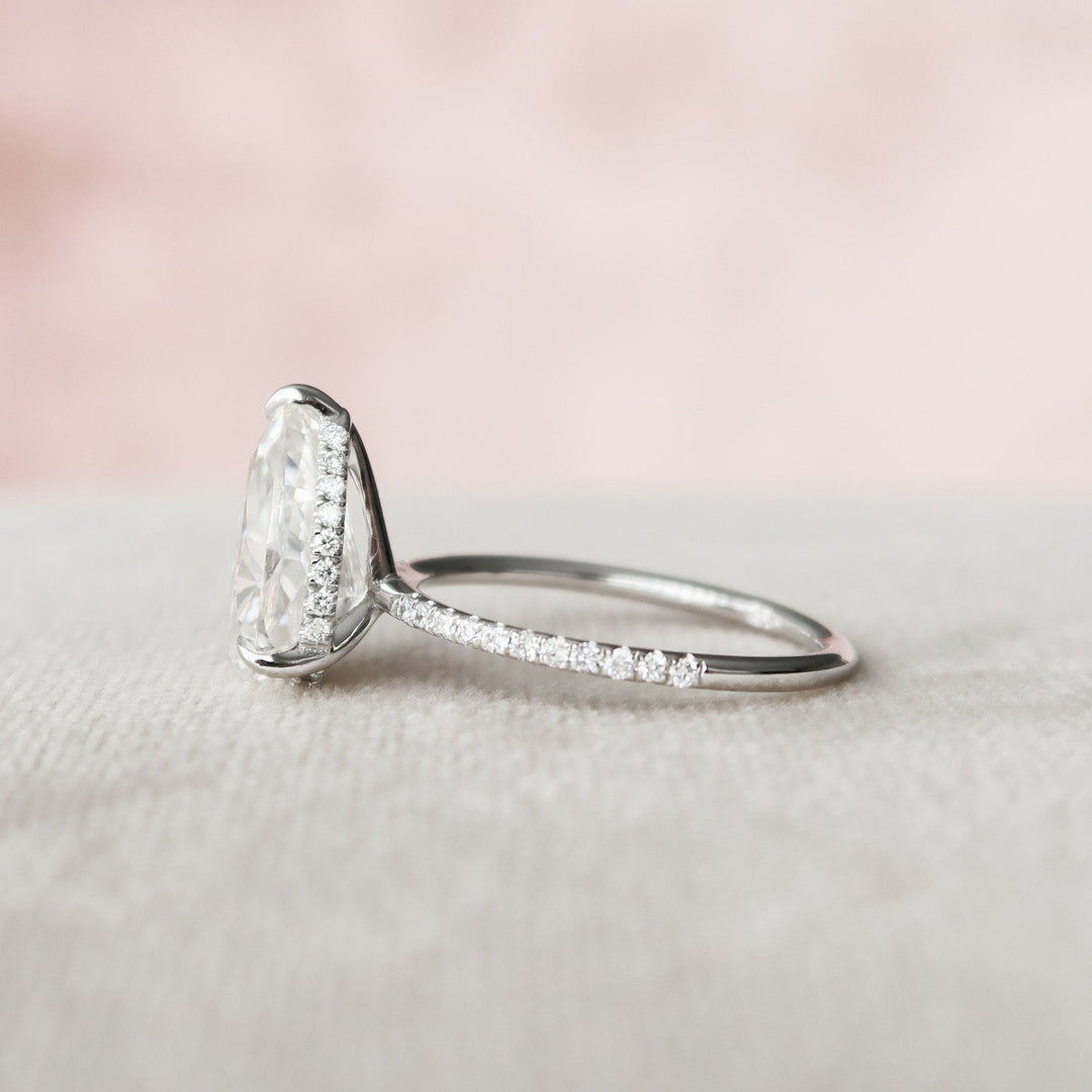 2.50CT Pear Cut Hidden Halo Moissanite Diamond Pave Engagement Ring