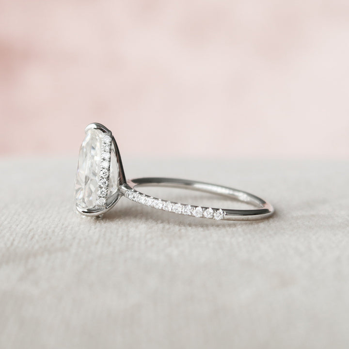 2.50CT Pear Cut Hidden Halo Moissanite Diamond Pave Engagement Ring