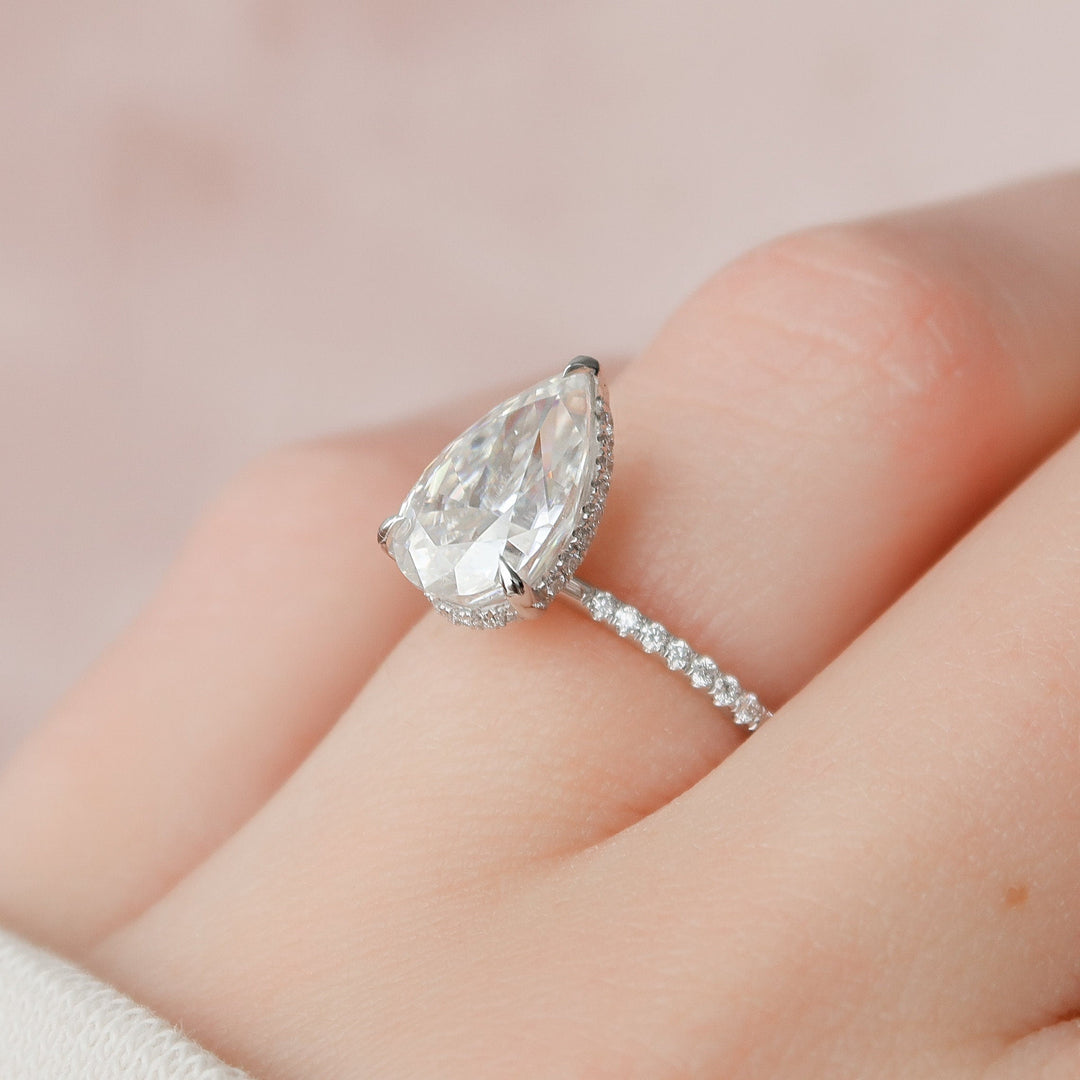 2.50CT Pear Cut Hidden Halo Moissanite Diamond Pave Engagement Ring