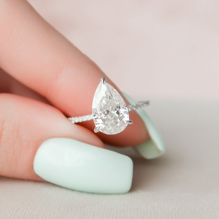 2.50CT Pear Cut Hidden Halo Moissanite Diamond Pave Engagement Ring