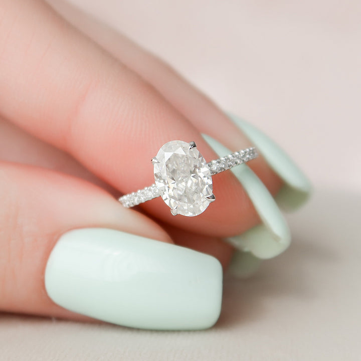 1.5 CT Oval cut Hidden Halo Moissanite Engagement Ring