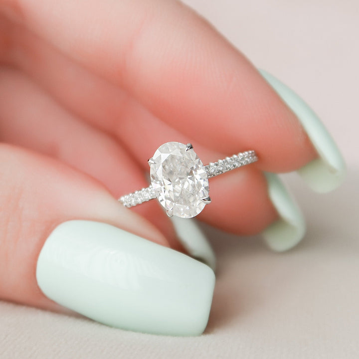 1.5 CT Oval cut Hidden Halo Moissanite Engagement Ring