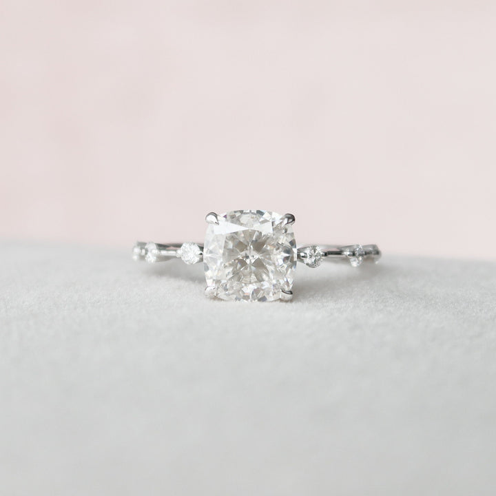 2.0CT Cushion Cut Moissanite Hidden Halo Diamond Engagement Ring