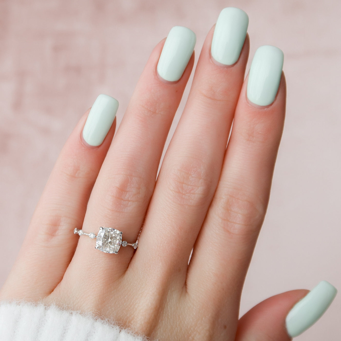 2.0CT Cushion Cut Moissanite Hidden Halo Diamond Engagement Ring