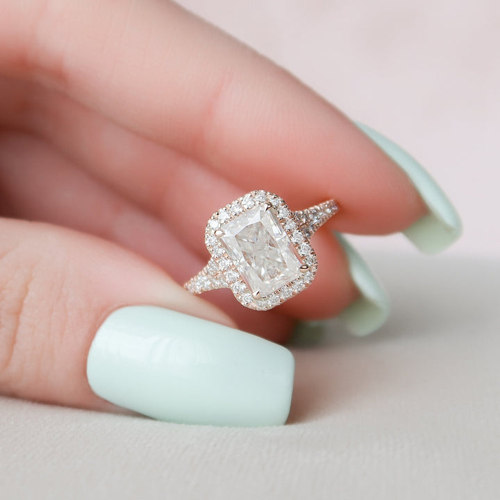 3.50CT Radiant Cut Halo Moissanite Diamond Engagement Ring
