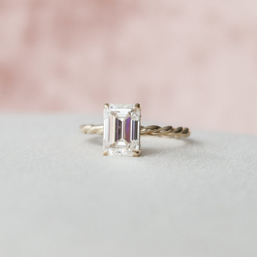 2 CT Emerald Cut Braided Moissanite Engagement Ring