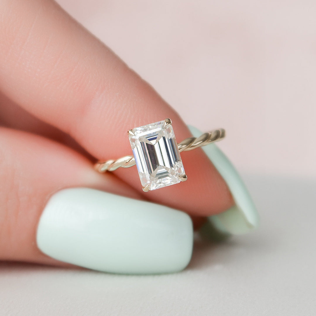 2.0CT Emerald Cut Hidden Halo Moissanite Diamond Engagement Ring