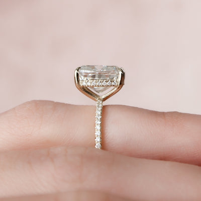 4.50CT Elongated Cushion Cut Moissanite Hidden Halo Diamond Engagement Ring