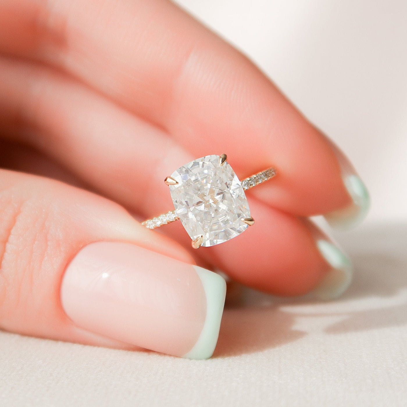 4.50CT Elongated Cushion Cut Moissanite Hidden Halo Diamond Engagement Ring