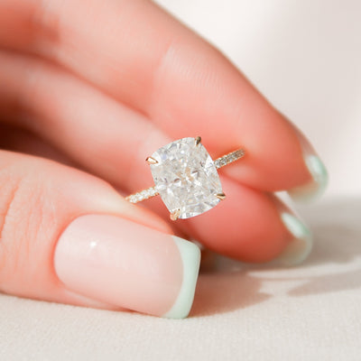 4.50CT Elongated Cushion Cut Moissanite Hidden Halo Diamond Engagement Ring