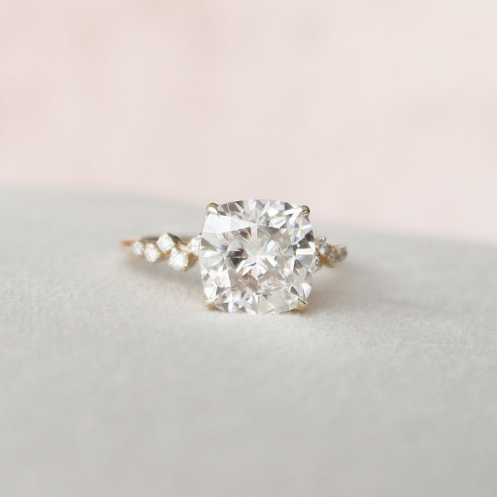 4.0CT Cushion Cut Moissanite Hidden Halo Diamond Engagement Ring