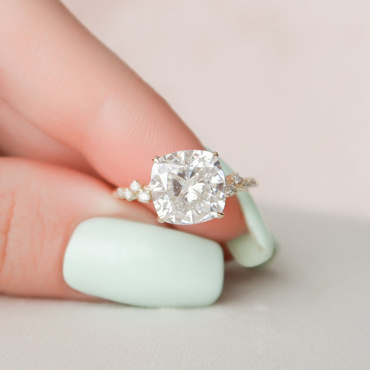 4.0CT Cushion Cut Moissanite Hidden Halo Diamond Engagement Ring