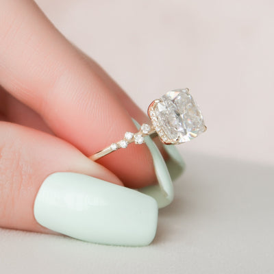 4.0CT Cushion Cut Moissanite Hidden Halo Diamond Engagement Ring