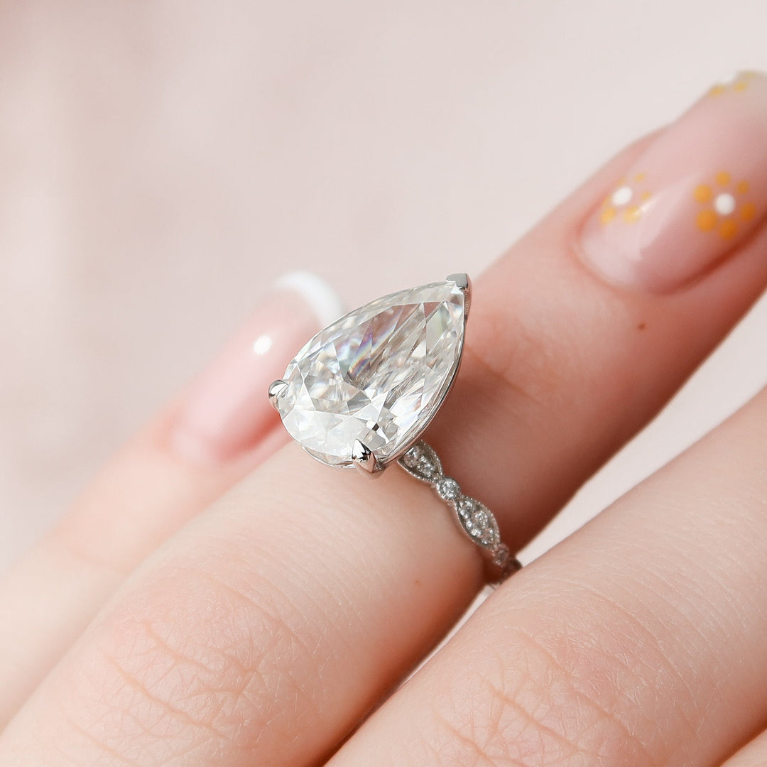 4.5 CT Pear Cut Moissanite Art Deco Engagement Ring