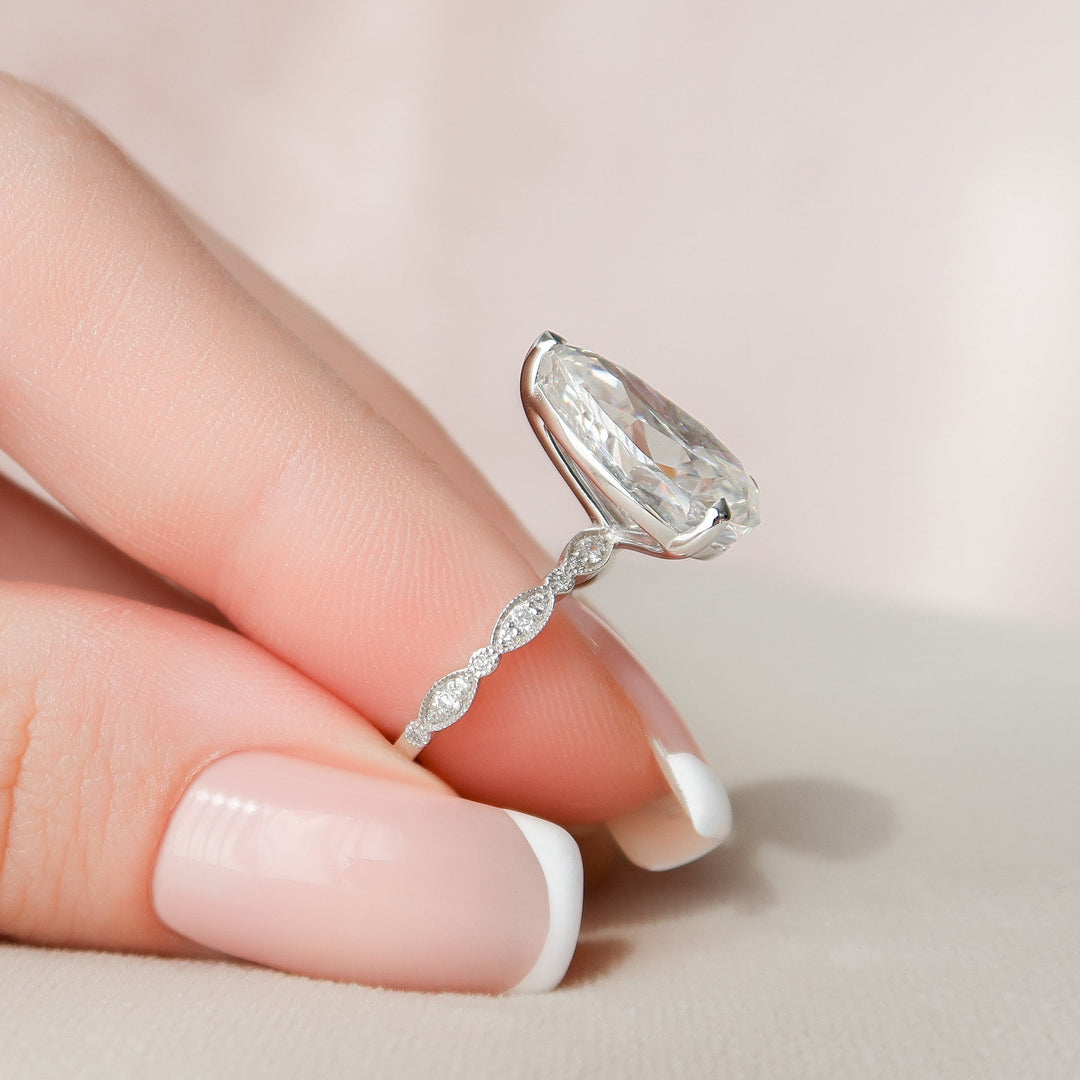 4.5 CT Pear Cut Moissanite Art Deco Engagement Ring