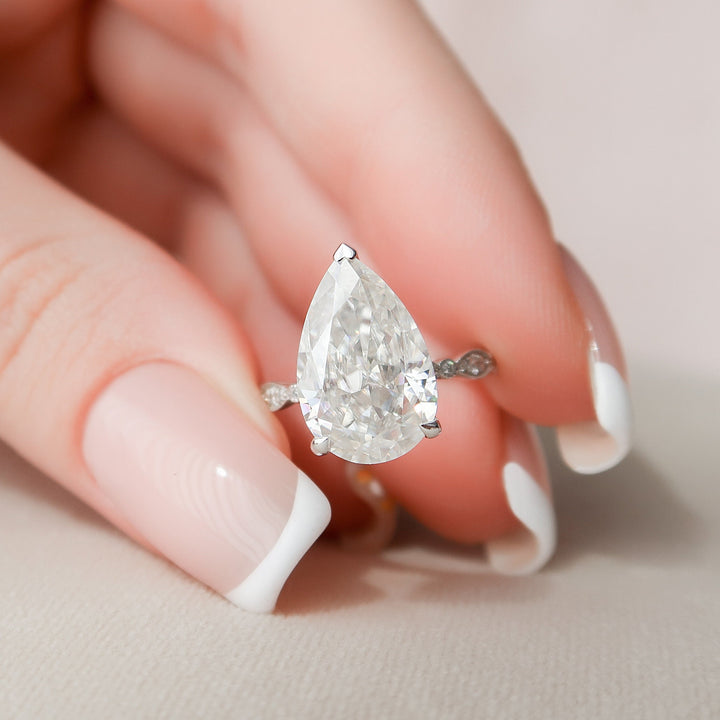 4.5 CT Pear Cut Moissanite Art Deco Engagement Ring