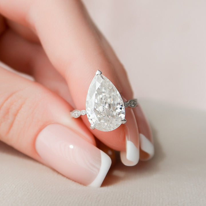 4.5 CT Pear Cut Moissanite Art Deco Engagement Ring