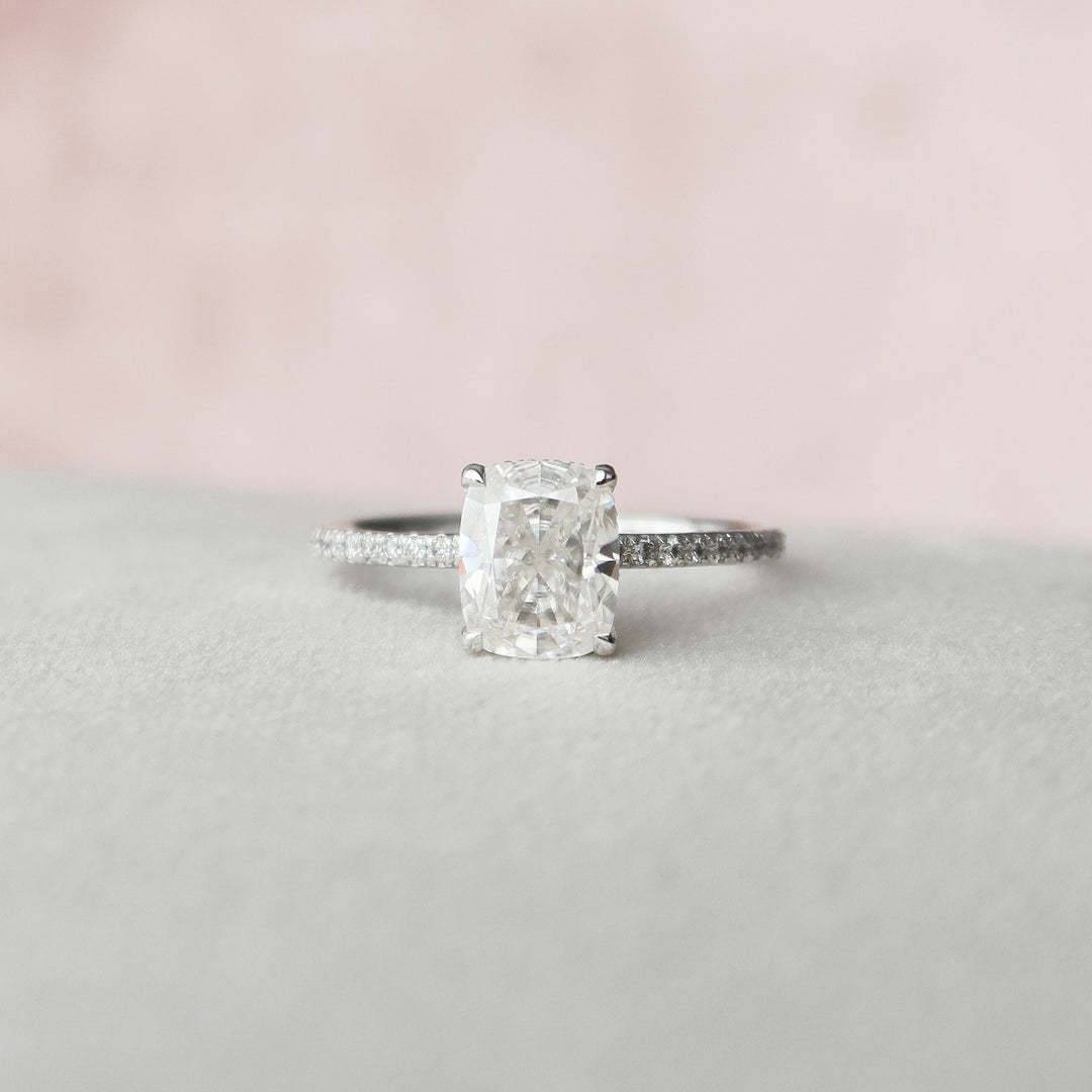 2 CT Hidden Halo Cushion cut  Moissanite  Engagement Ring