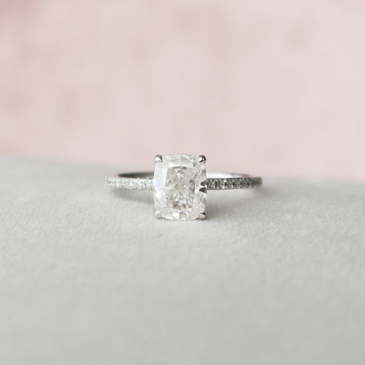 2 CT Hidden Halo Cushion cut  Moissanite  Engagement Ring